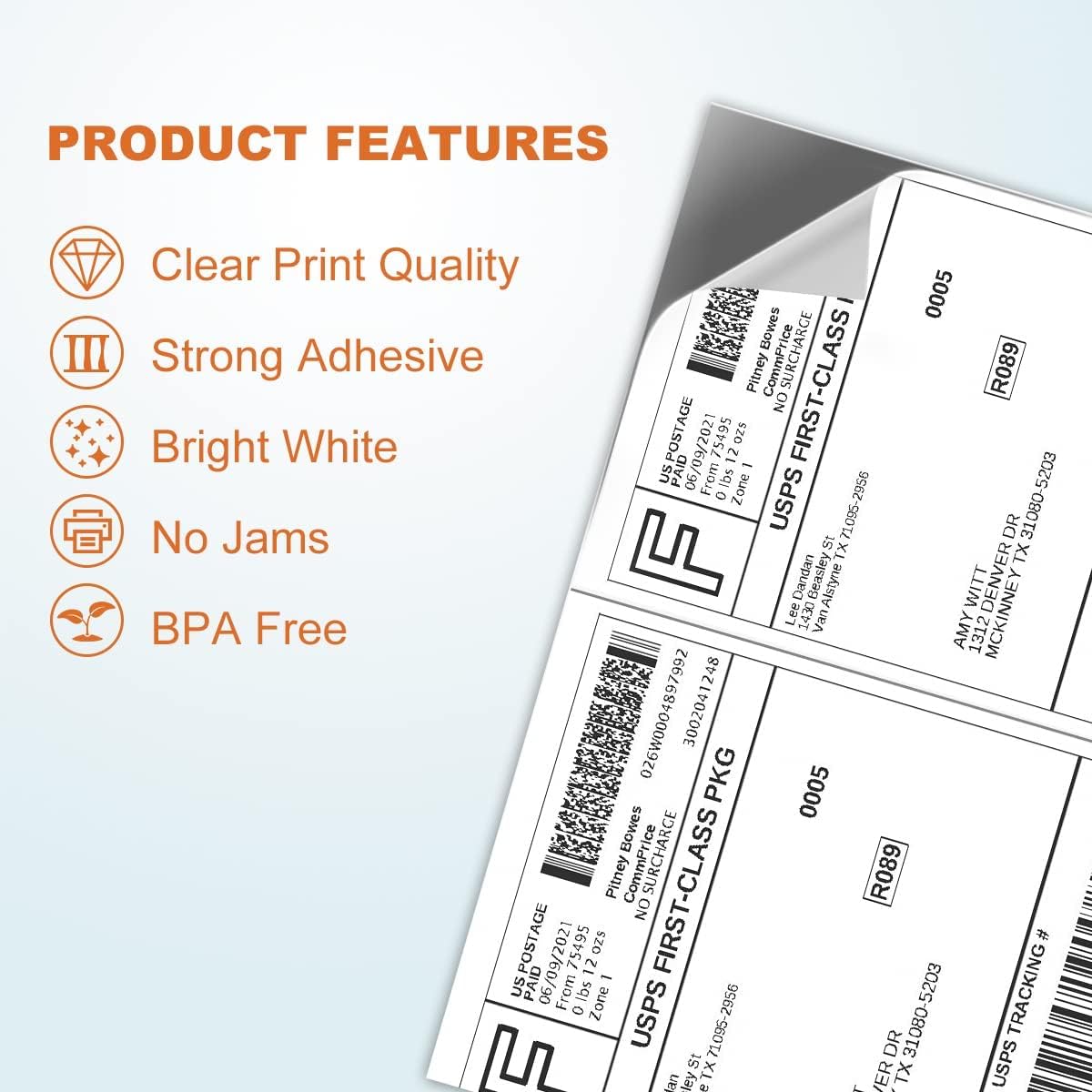 Half Sheet Laser/Ink Jet Shipping Labels UPS FedEx Address Labels (2000 Sheets, 4000 Labels)