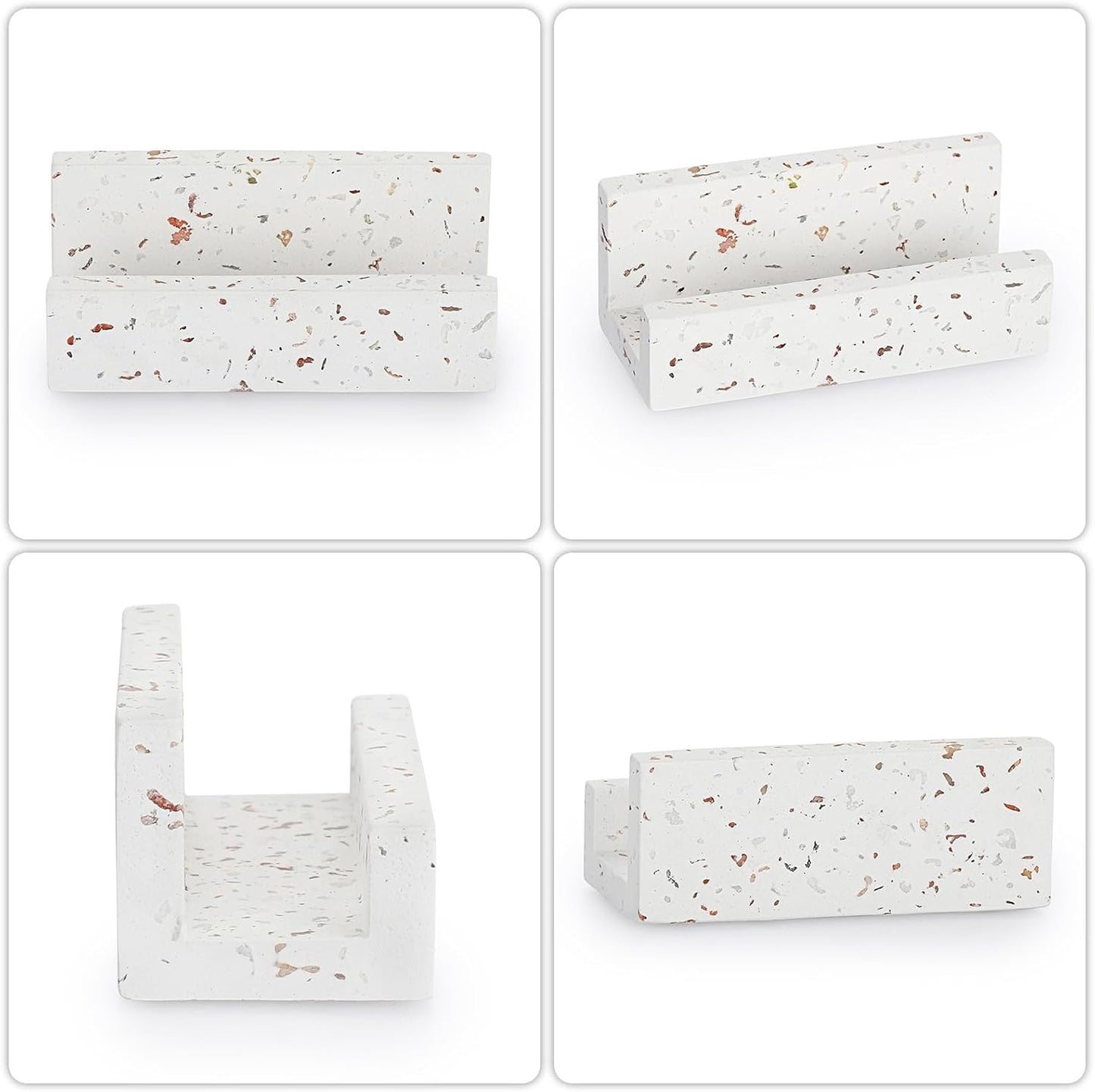 Hipiwe Business Card Holder for Desk Terrazzo Business Card Display Stand Desktop Cards Display Stand for Women Men Concrete Business Card Stand Organizer for Office