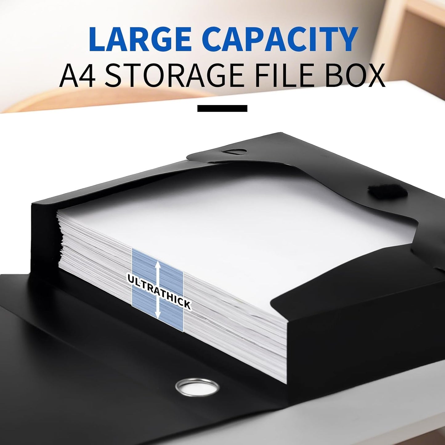 Plastic File Box Archive Storage Case with Lid, 12.2" × 9.4" × 2.2", Letter & A4 Paper, Office Document Organizer Case (Black, 6)