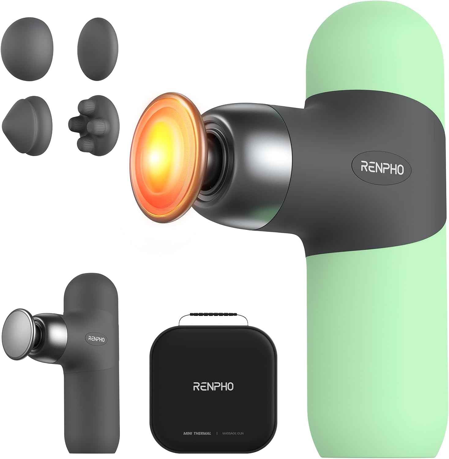 RENPHO Mini Thermal Massage Gun with Heat, Fathers Day Dad Gifts, Portable Deep Tissue Percussion Massager with 4 Heads for Neck & Back Comfort, Ultra-Quiet for Home, Office & Travel, Carry Case