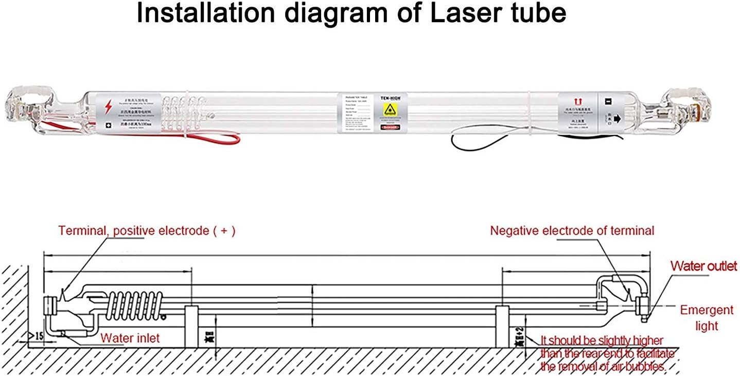 TEN-HIGH 60W CO2 Laser Tube 1000mm D50mm, Wires Preconnected with Coating, for Laser Cutter Laser Engraving Cutting Machine