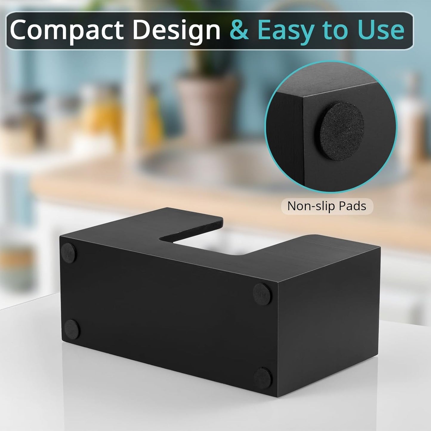 Paper Towel Dispenser Countertop, Wooden Bathroom Paper Towel Holder, Black Napkin Holder for Kitchen, Countertop Multifold C-Fold, Z-Fold, Trifold Paper Hand Towel Dispenser for Bathroom Toilet