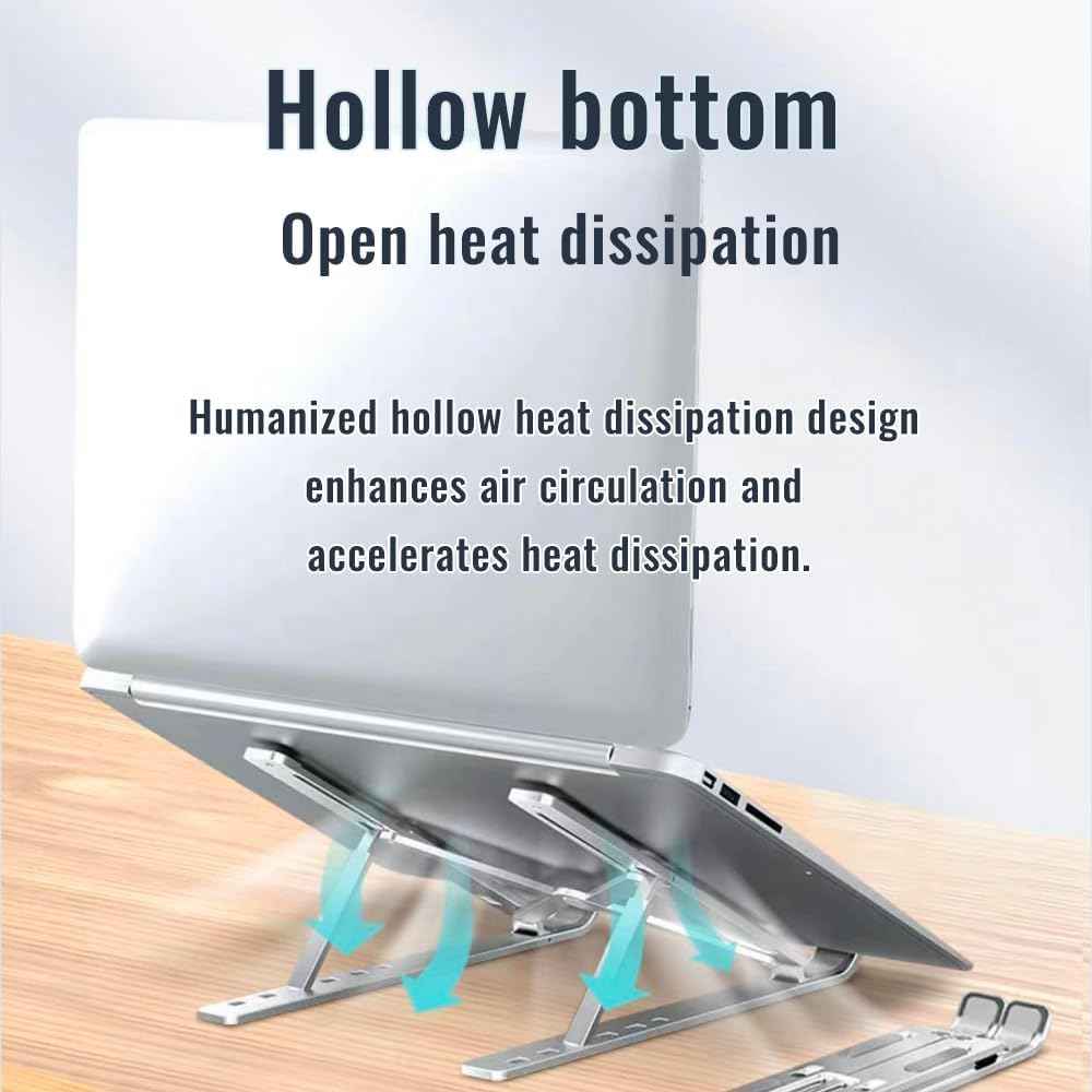 Desktop Laptop Stand, iPad Stand, Aluminum Alloy, Portable Foldable, 7 Level Adjustable, Ergonomic, Suitable for Laptops Up to 18 Inches, Easily Put it in Bag and use it Anywhere (1, Grey)