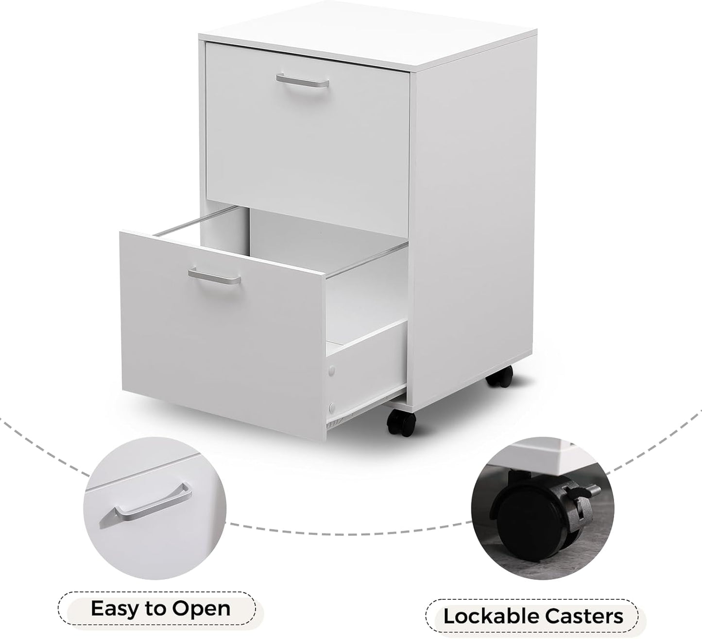 QDSSDECO 2 Drawer Mobile File Cabinet, Rolling Vertical Filing Cabinet fits A4, Legal Paper and Letter Paper for Home Office, White