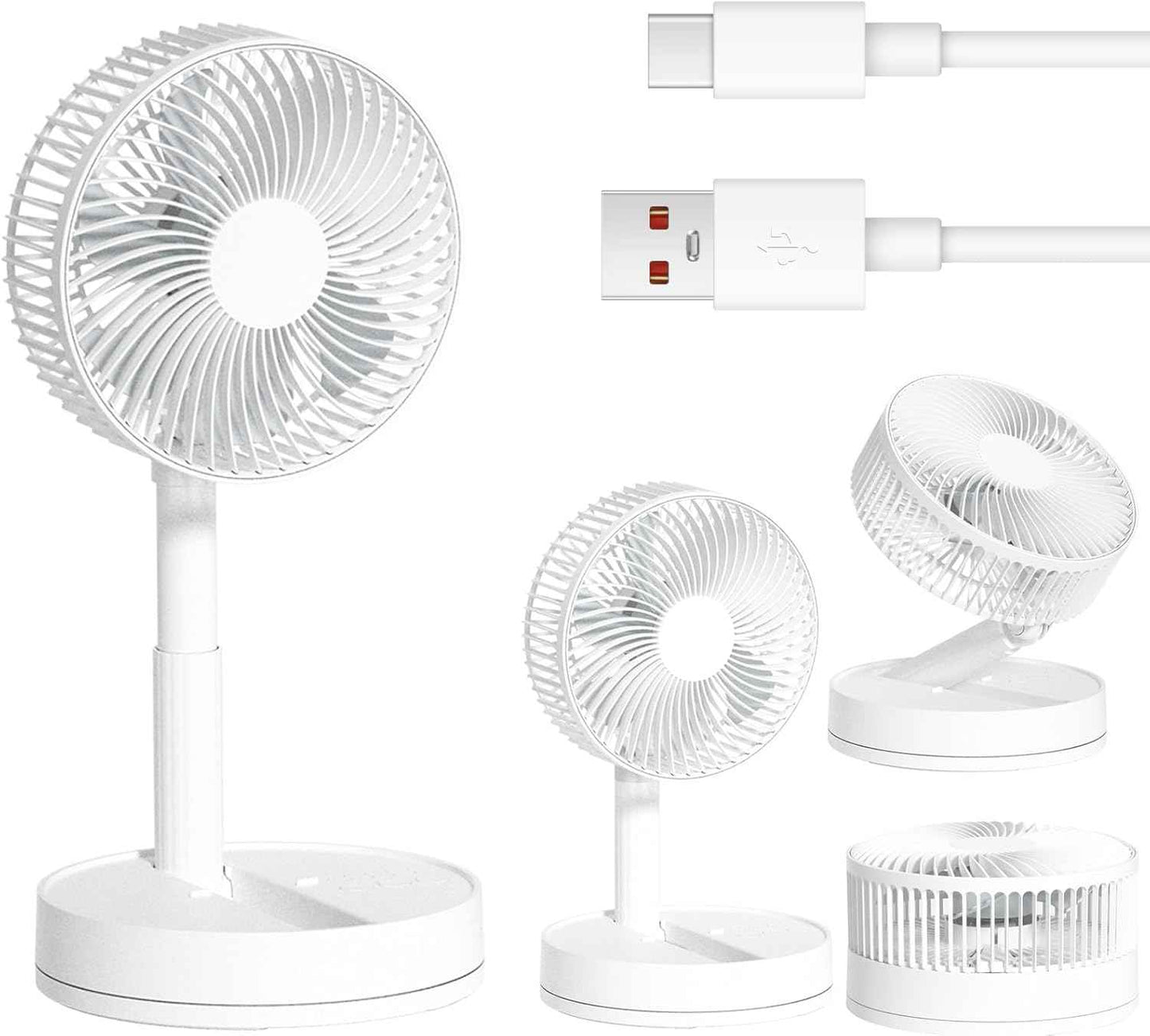 Desk Fan, 8-Inch Folding Portable 5400mAh Battery Powered Fan USB Rechargeable, Oscillating Super Quiet Desk Fan with 4 Speeds, Adjustable Height & Head Angle for Bedroom, Office, Outdoor