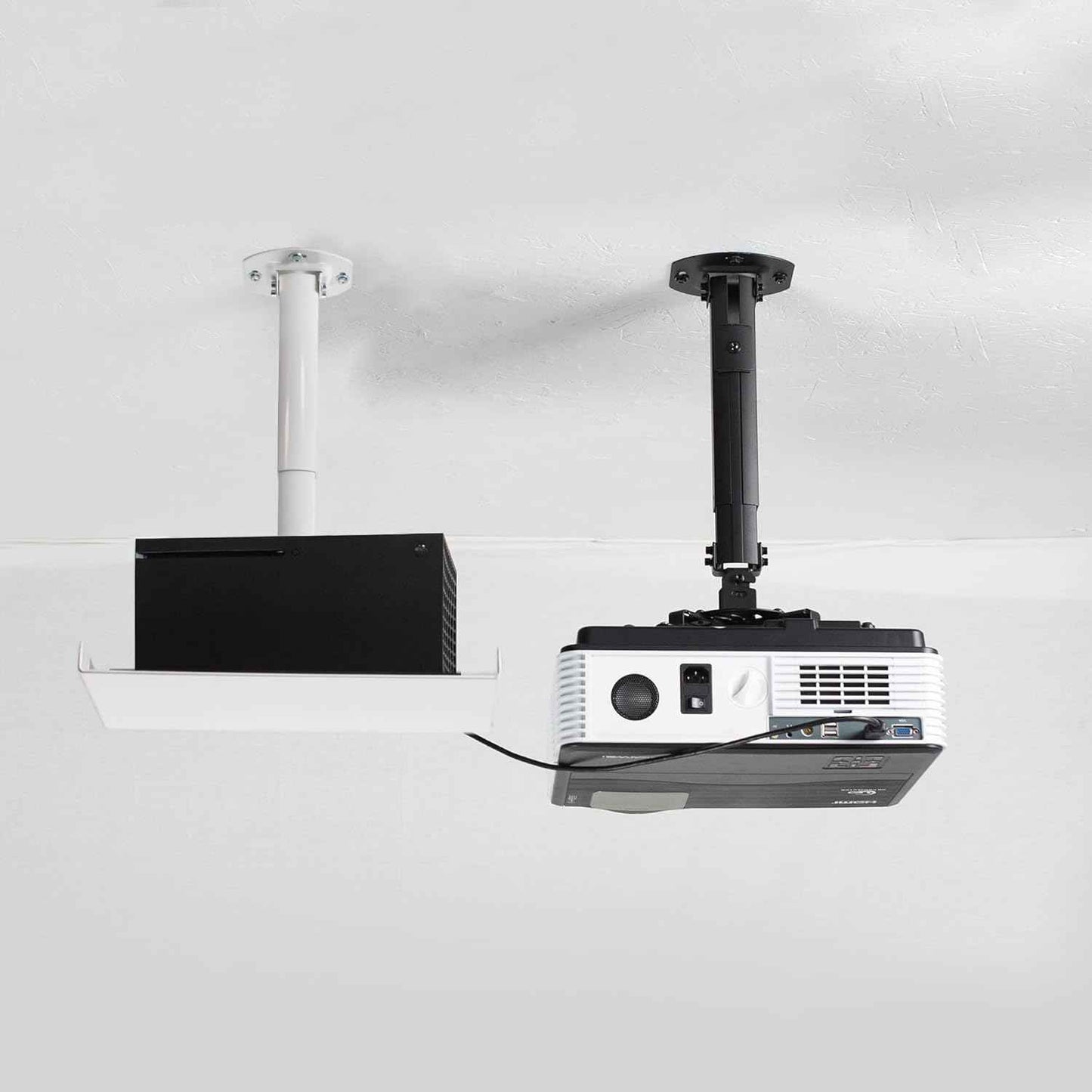 VIVO Universal Ceiling Extending Projector Tray Mount, Height Adjustable Projection, No Hole Installation, Hidden Cable Routing, White, MOUNT-VP08W