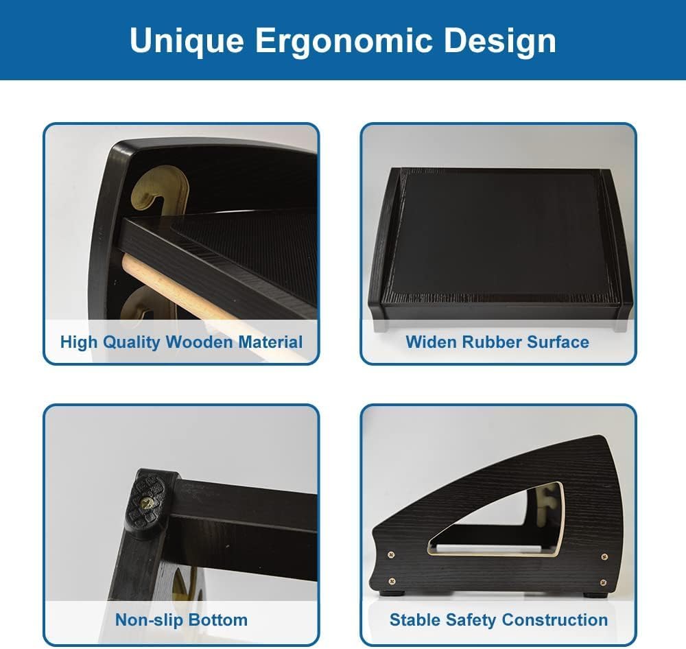 StrongTek Ergonomic Under Desk Footrest, 3 Adjustable Heights Wooden Office Footrest, Large Anti-Slip Surface, Improves Posture and Blood Circulation, up to 400lbs (Black)