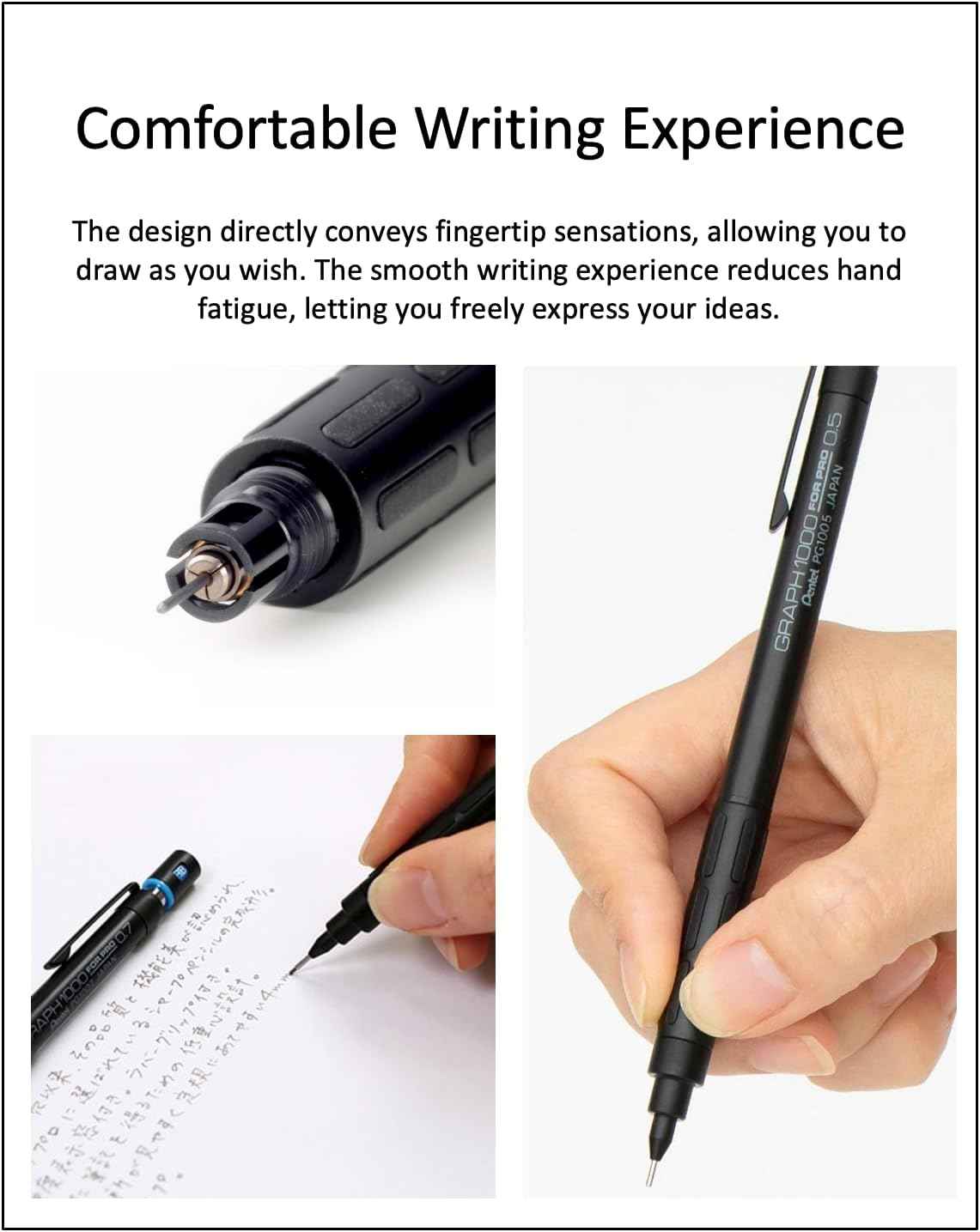 Graph 1000 for Pro Mechanical Drafting Pencil + Ain HB/B/2B leads, original Black slim pen case (0.5)