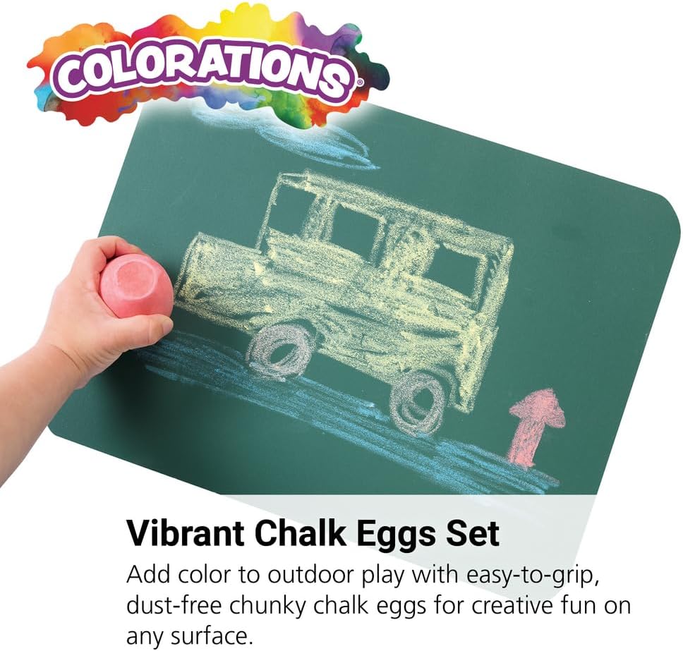 Colorations Chunky Chalk Eggs, Set of 18, for Kids and Toddlers, Easy Grip, Non-Toxic, Assorted Colors, 2 1/8 X 1 1/2 inches, Outdoor Play, Create, Drawing, Assorted Set (CHALKEGG)