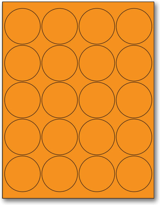 NextDayLabels - 8-1/2 x 11" Neon Color High Light Fluorescent Labels for Laser & Inkjet Printer (Orange Fluorescent, 2" Round - 20 Per Page | 500 Labels)