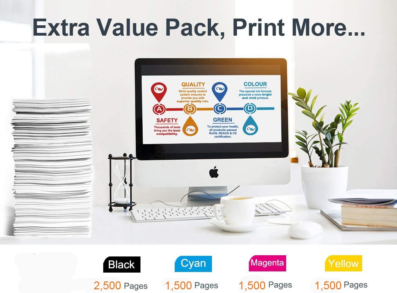 JUSTCOLOR Compatible PGI-2200XL 2200 XL Pigment Ink Cartridges Work with Maxify MB5020 MB5320 MB5120 iB4120 and iB4020 Printers (2 Pigment Black, 1 Cyan, 1 Magenta, 1 Yellow) 5 Pack