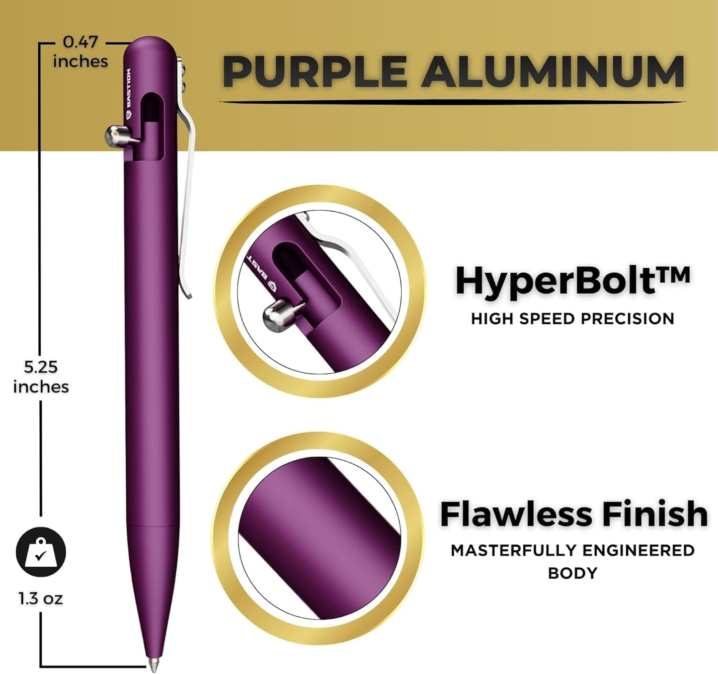 BASTION® Luxury Bolt Action Pen, Durable Professional Ballpoint Pen with Fine Tip, EDC Pen, Ink Refillable Pen for Birthday Gift, Travel Pen for School and Work