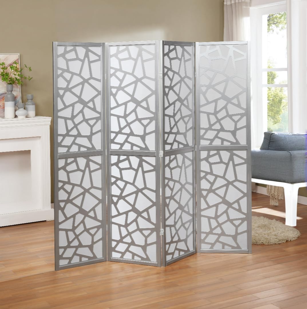 NicBex Room Divider 4 Panel Room Dividers with Paper-Looking Partition Room Dividers and Folding Privacy Screens Wall Divider for Home, Office, Room Separation,70" W x 1" D x 70" H, Silver - Lumora Desk