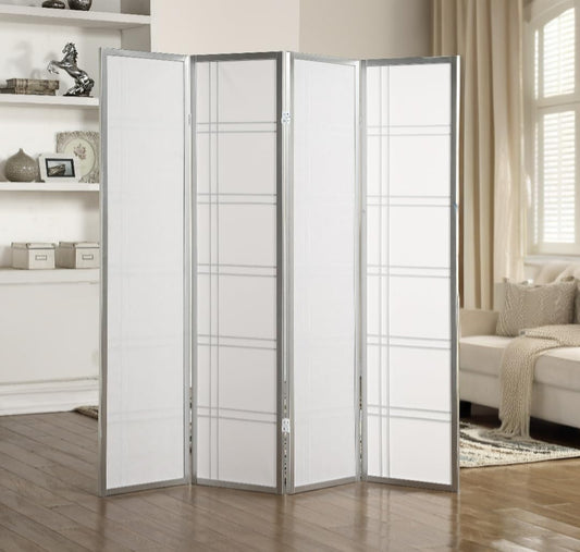 NicBex Room Divider 4 Panel Room Dividers with Paper-Looking Partition Room Dividers and Folding Privacy Screens Wall Divider for Home, Office, Room Separation,72" W x 1" D x 70" H, Silver - Lumora Desk