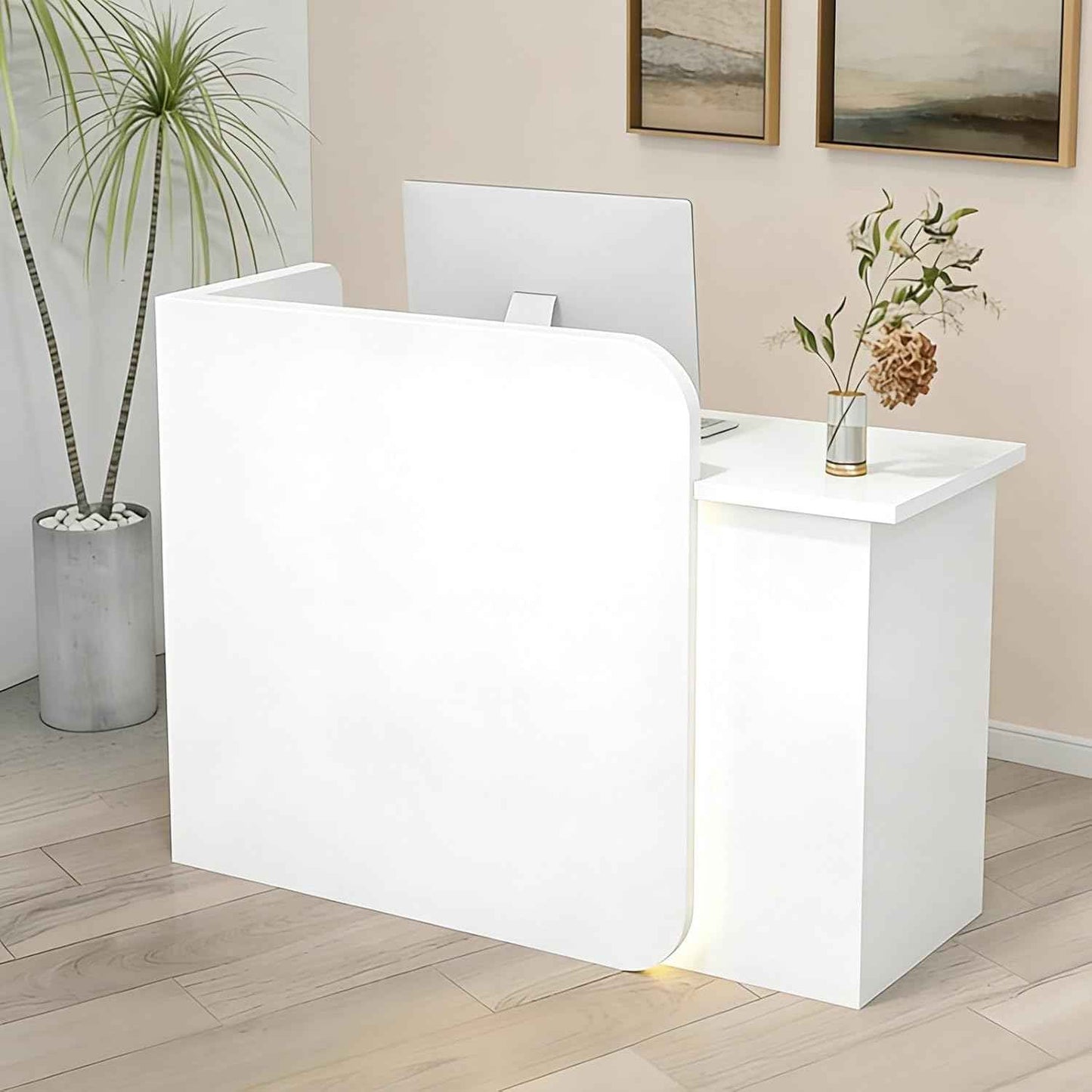 Small Reception Desk 31.5"×17.7"×39.4" Checkout Counter Front Desk Modern Reception Room Tables with Lockable Drawers, for Office Beauty Salon Retail Counter(White)