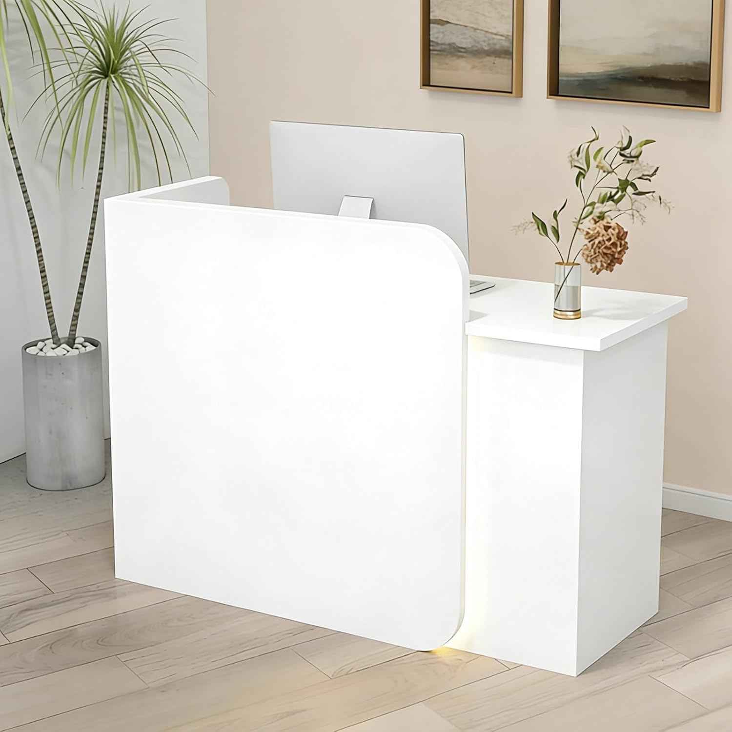 Small Reception Desk 31.5"×17.7"×39.4" Checkout Counter Front Desk Modern Reception Room Tables with Lockable Drawers, for Office Beauty Salon Retail Counter(White)