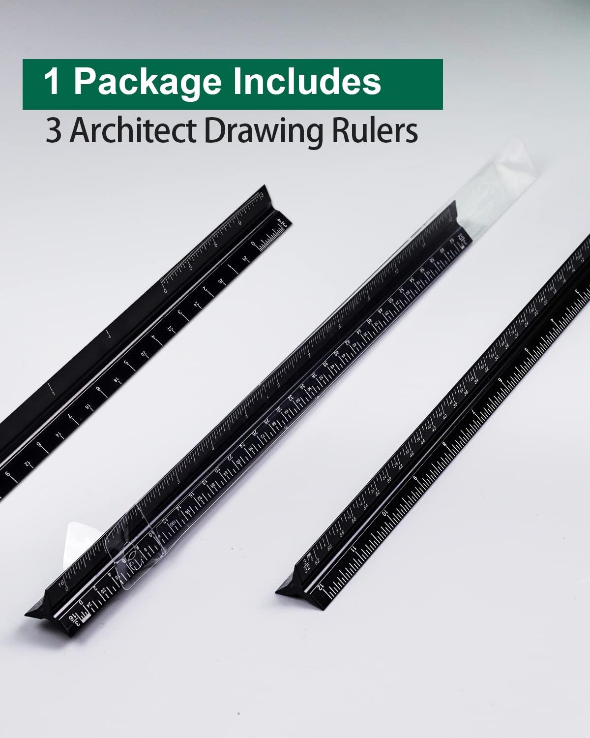 Architectural Scale Ruler 3 Pack Aluminum Triangular Ruler 12 Inch Imperial Metal Scale Ruler for Blueprint Drafting Ruler for Architect, Civil Engineer, Draftsman