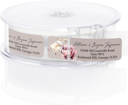 Taupe Watercolor Floral Rolled Address Labels / 250 Personalized Return Address Labels/Designer Address Stickers in Elegant Plastic Dispenser - Lumora Desk