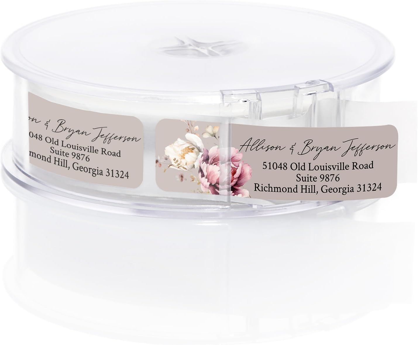 Taupe Watercolor Floral Rolled Address Labels / 500 Personalized Return Address Labels/Designer Address Stickers in Elegant Plastic Dispenser - Lumora Desk