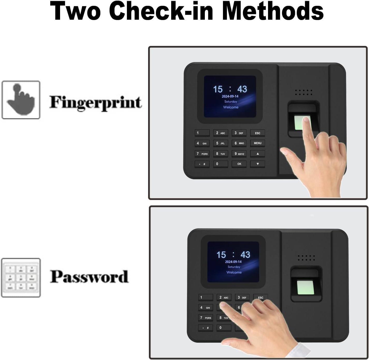 Time Clocks for Employees Small Business, Fingerprint + PIN, Biometric Clock in and Out Machine for Employees, No Monthly Fee, No Software Required