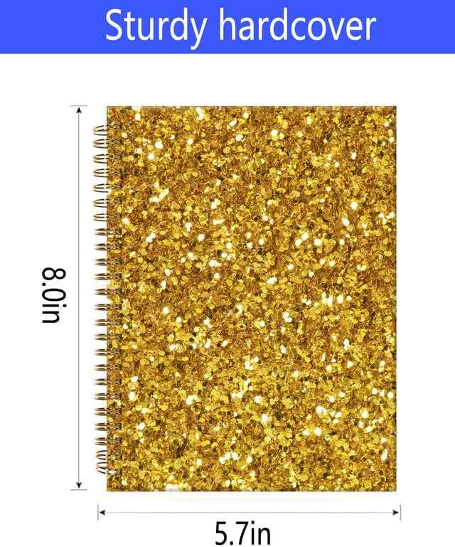 Spiral Journal Notebook,A5 Hardcover Lined Journals for Women Girl 6 x 8.3 in,120 Pages Thick Paper,Cute College Ruled Writing Notebook for Gifts Office Work School(Shiny Gold Glitter)
