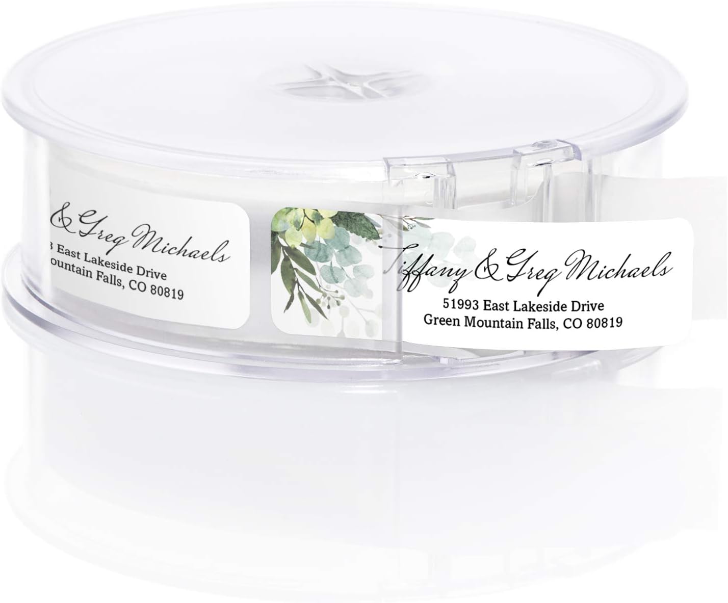 Floral Greenery Rolled Address Labels/Roll of 500 Personalized Address Labels/Designer Return Address Stickers in Elegant Plastic Dispenser - Lumora Desk