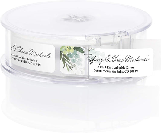 Floral Greenery Rolled Address Labels/Roll of 250 Personalized Address Labels/Designer Return Address Stickers in Elegant Plastic Dispenser - Lumora Desk