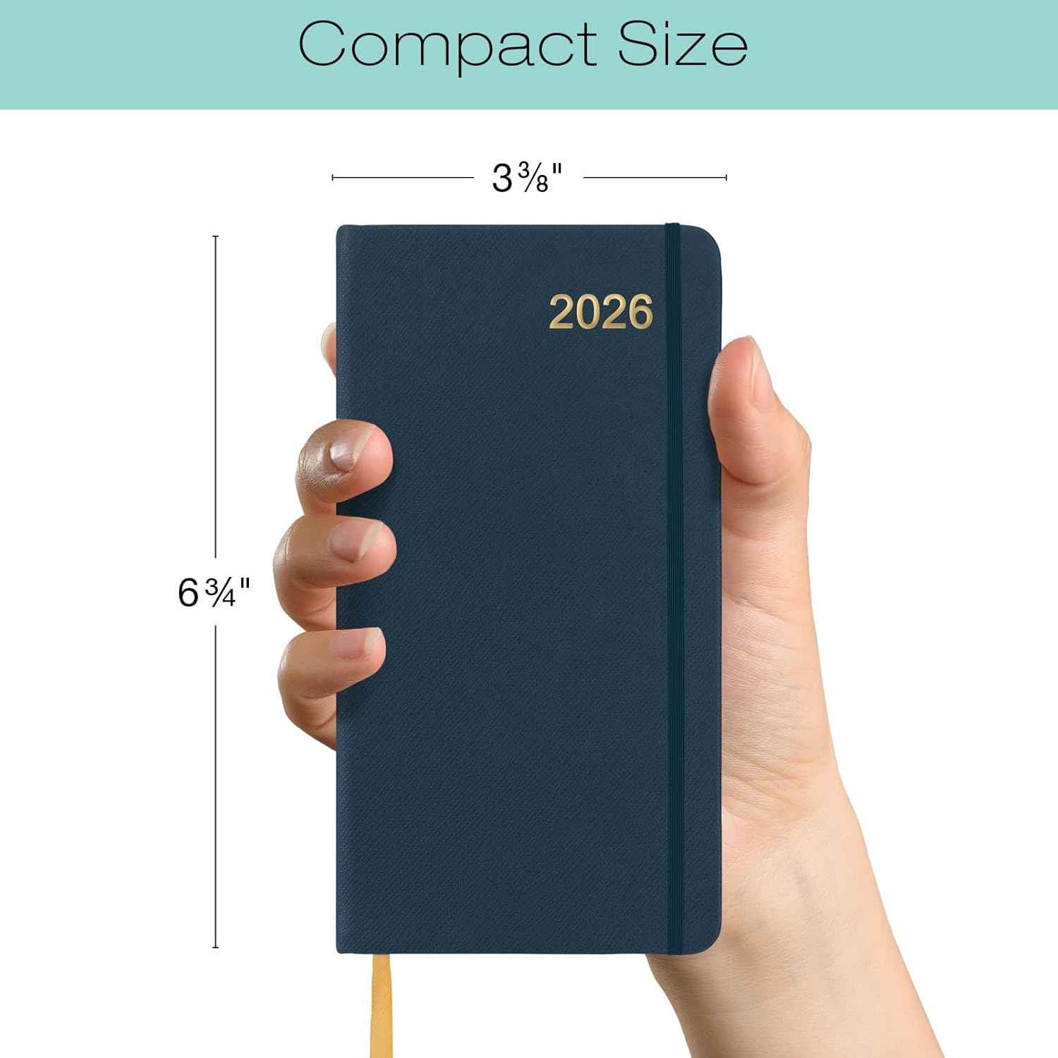 2026 Textured Cover Weekly Monthly Pocket Planner/Pocket Calendar, 6.75"x3.4": 14 Months (November 2025 - December 2026) / 2026 Calendar / 2026 Weekly Calendar/Weekly Planner Organizer (Navy)