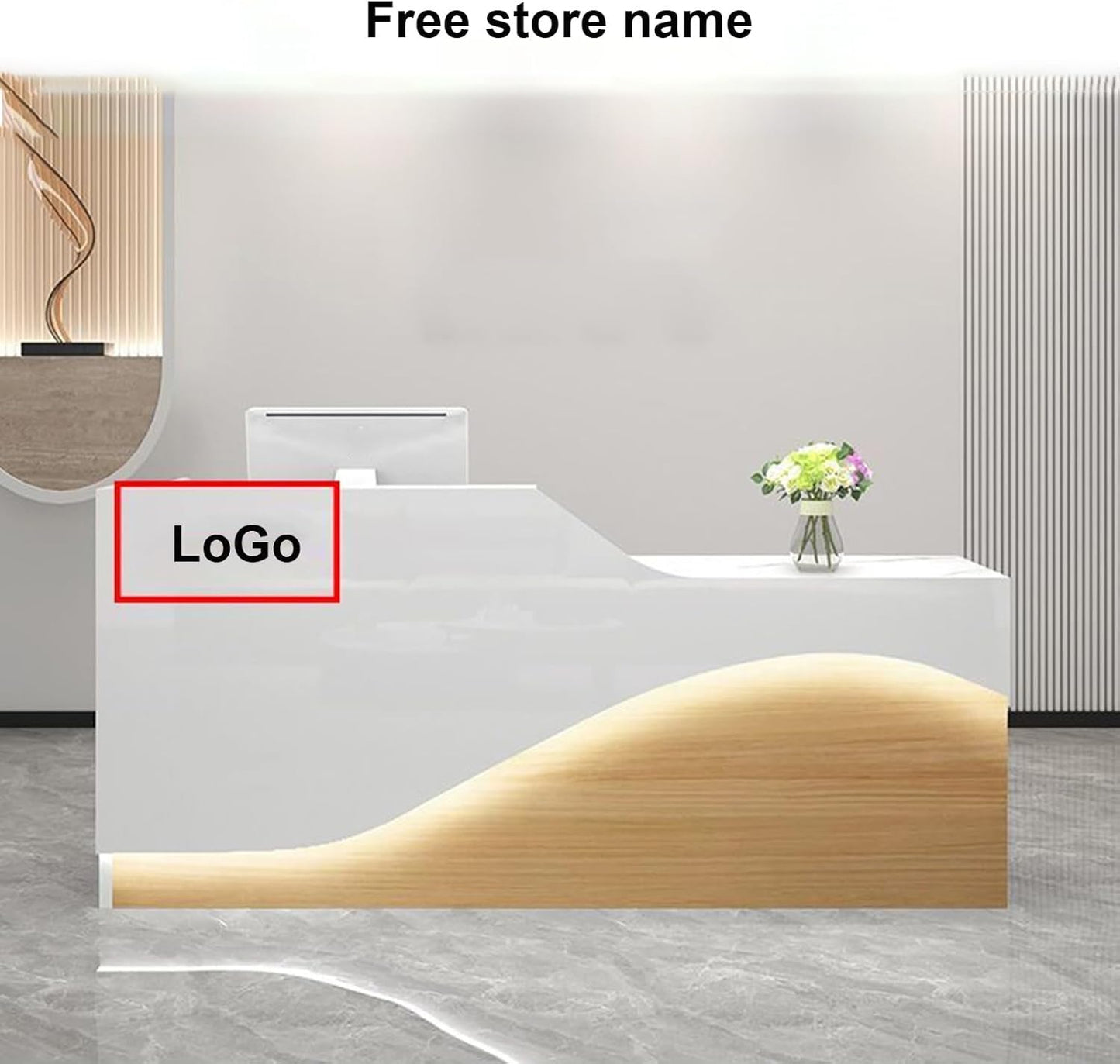 Front Desk Reception Counter, Front Counter Desk with Lockable Drawer, Reception Counter, Modern Retail Counter for Checkout Office/Beauty Salon/Lobby C-right(White+natural-R,Medium)