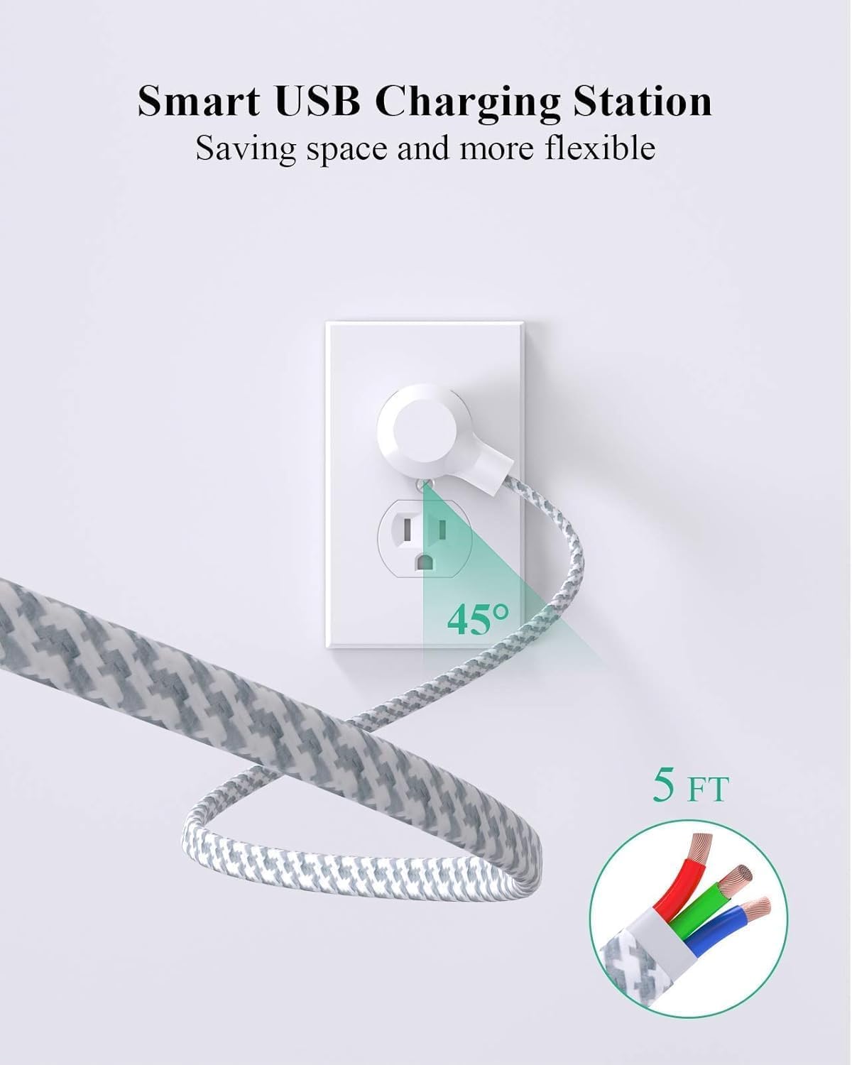 2 Pack Power Strip Surge Protector, 6 Outlets 4 USB Ports (2 USB C) 5Ft Long Extension Cords, Flat Plug Overload Protection Outlet Strip, Wall Mount for Home, Office and Dorm Essential, ETL Listed