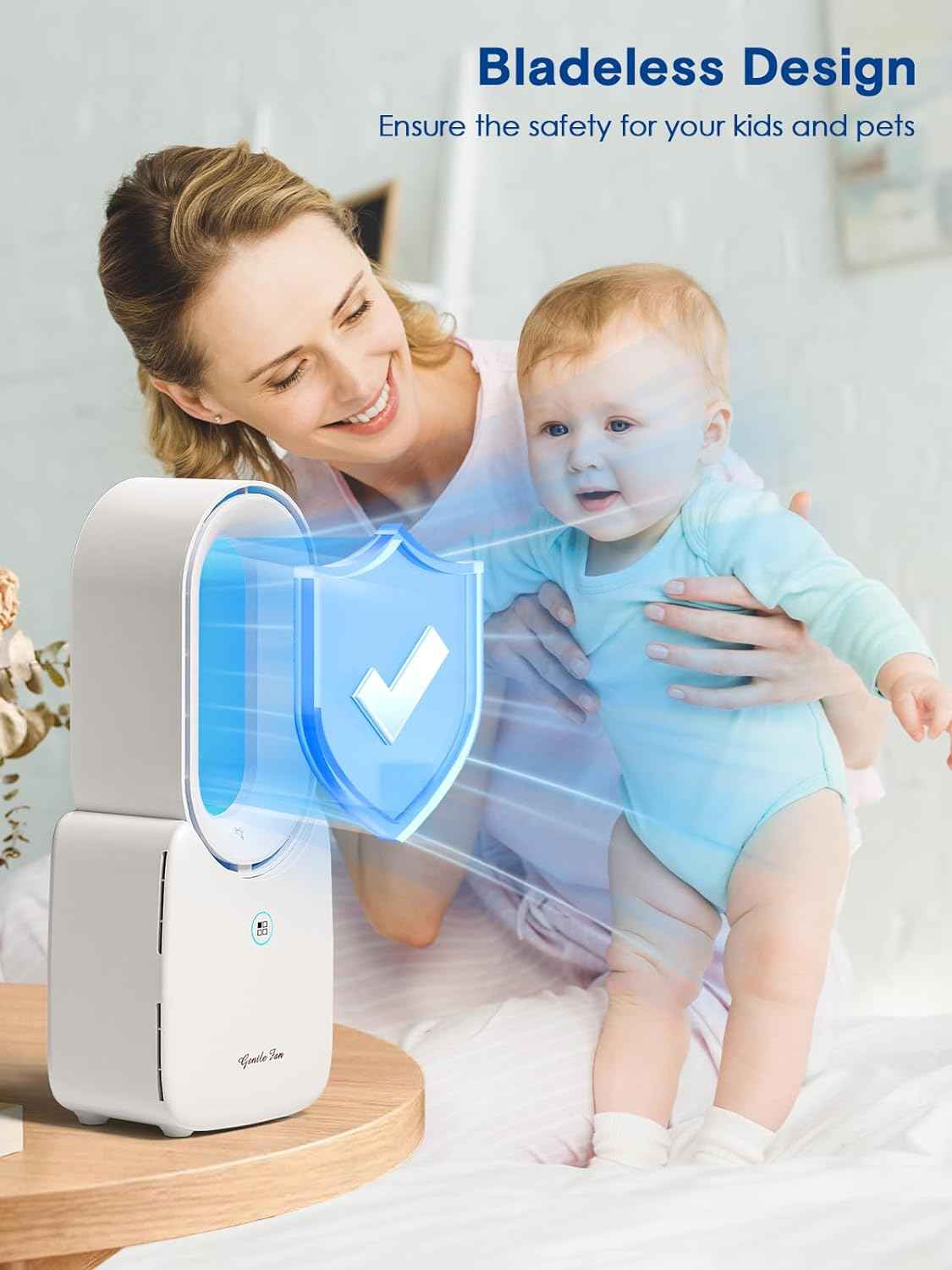 let'me Desk Fan, Portable Bladeless Fan 11.8 inch Small Personal Cooling Fan with 5 Colors Touch Control LED Light, Quiet Table Fan for Office, Home, Bedroom