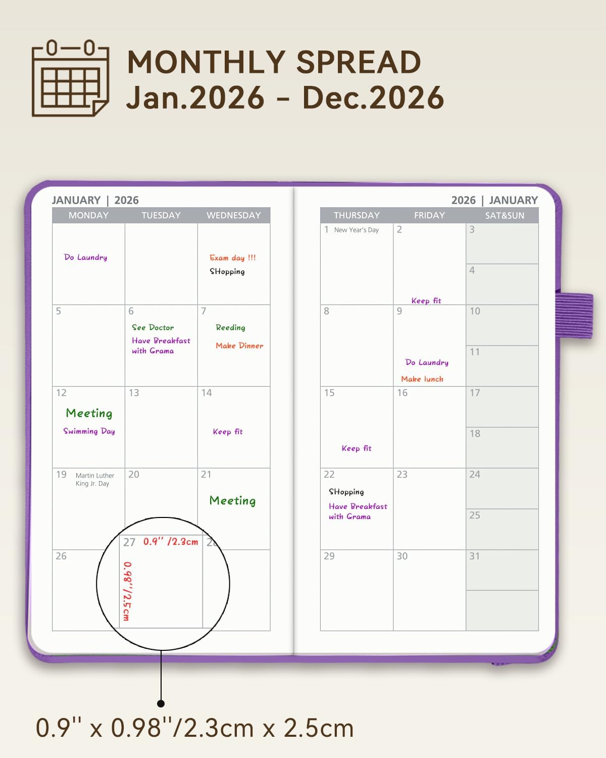 2026 Pocket Calendar by YihurKis - Weekly and Monthly Planner, 3.5'' x 6'', 2026 Purse Planner with Pen Holder, Leather Hard Cover, Inner Pocket For Men & Women - Blue
