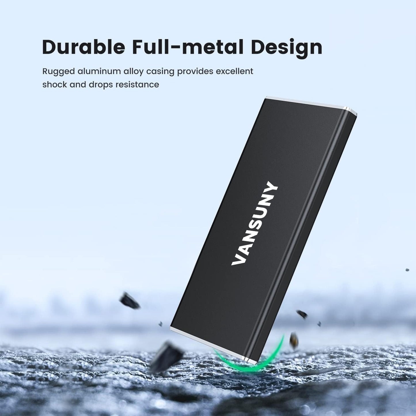 Vansuny 1TB Portable External SSD, USB 3.1 Gen2 500MB/s High-Speed Data Transfer, Metal USB C Mini Portable External Solid State Drive for PC, Laptop, Phones and More