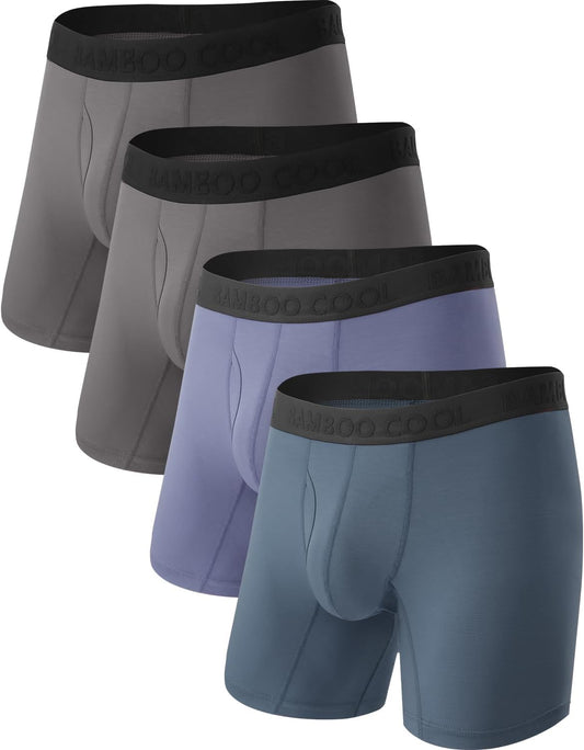 BAMBOO COOL Men's Ultra Breathable Underwear,No Riding Up Boxer Briefs with ComfortFlexible Waistband,Multipack