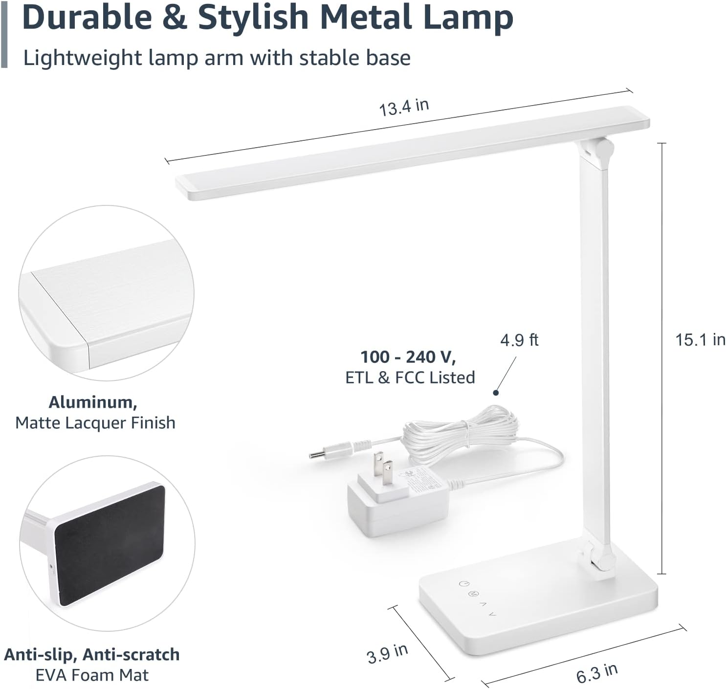 Lepro LED Desk Lamp, Metal Desk Light 9.5W 800lm, Forbes Vetted Best Task Lamp, 5 Color Modes 5 Brightness Level, Dimmable Home Office Desktop Lamp for Reading, Crafting, Sewing, Puzzle, Nail, White - Lumora Desk