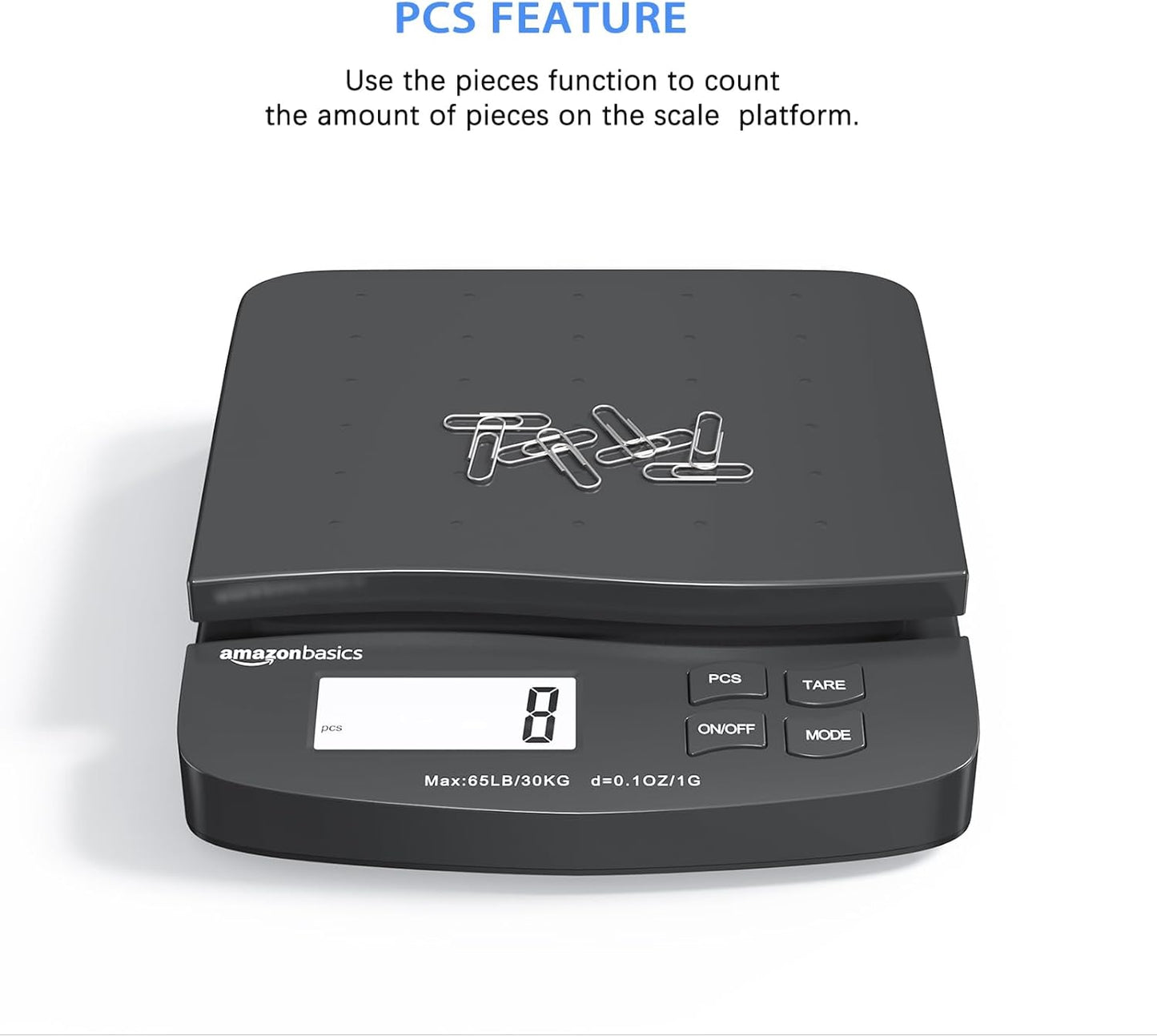 Amazon Basics Digital Postal Scale, AC Adapter, 65 lb Capacity, 0.1 oz Readability, Black - Lumora Desk