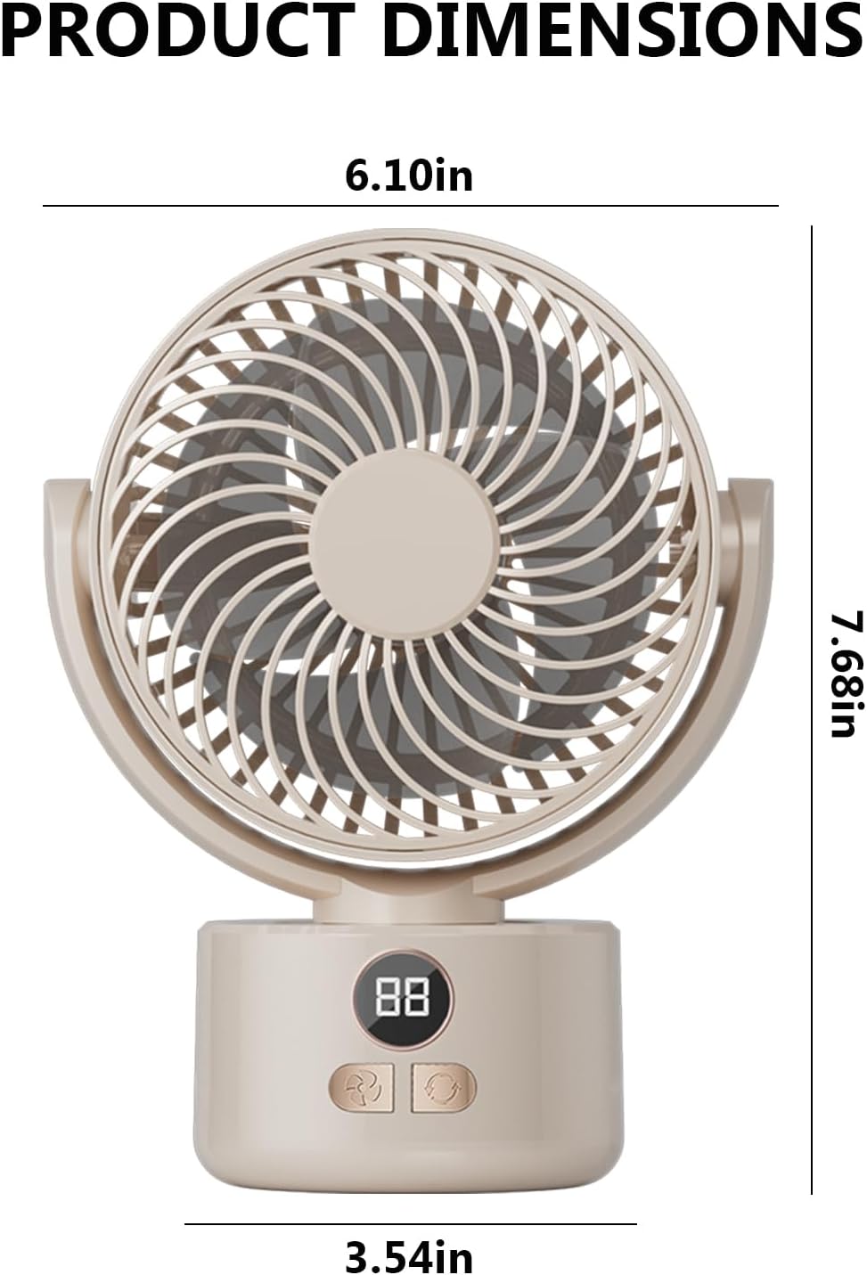 3-Speed USB Desktop Fan with 3600mAh Battery | Quiet Bionic Feather Blades, 140° Tilt & Auto Shake | Portable Cooling for Home, Office Fan, Camping (Beige)