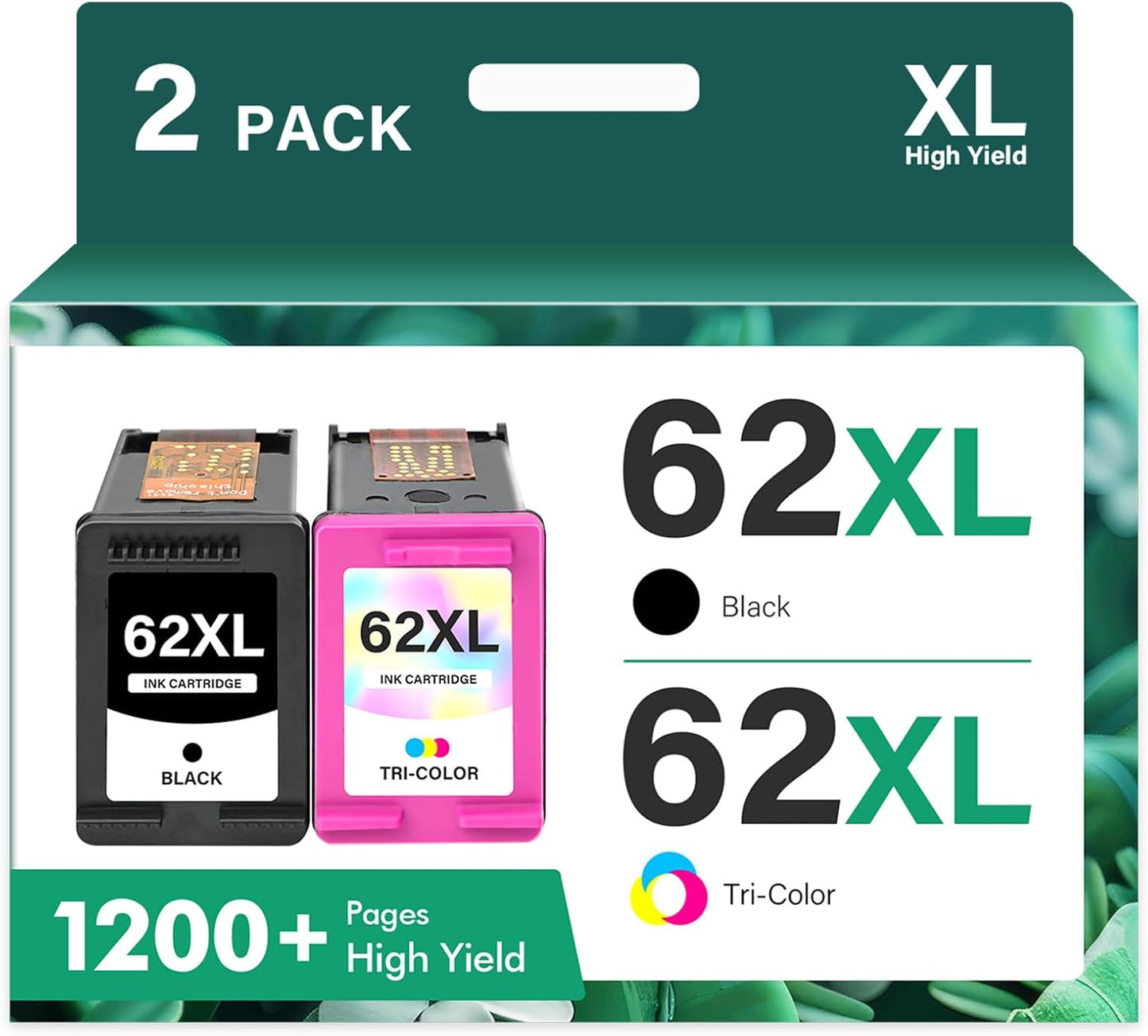 62XL 62 Ink Cartridges Black and Color Combo Pack Remanufactured Replacement for HP 62XL 62 Ink Envy 7640 5660 5540 7645 5740 5746 OfficeJet 250 200 Printer,Black,Tri-Color,2-Pack