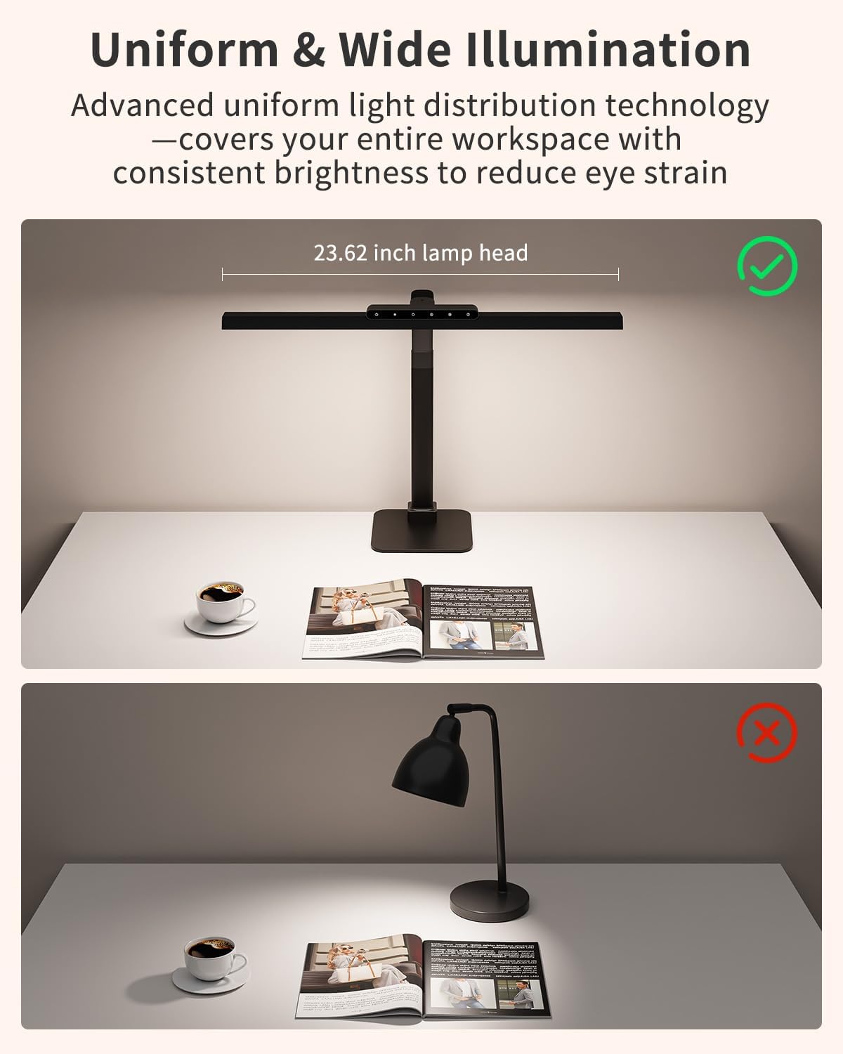 Desk Lamps for Office with Stable Base, 24W Touch Control Brightness Adjustable Tall Desk Lights, Eye-Caring Architect Task Light, Dimmable Brightness & Color Computer Lights for Desktop, Black - Lumora Desk