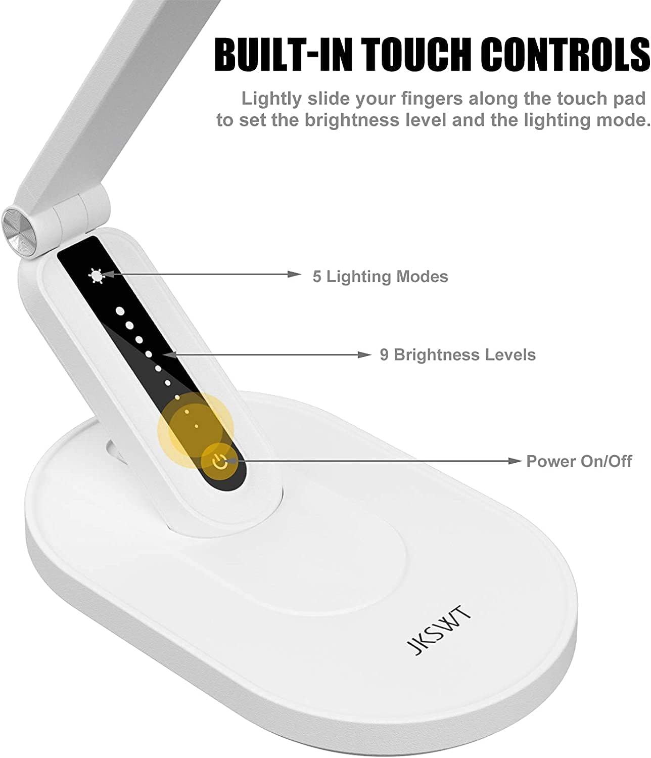 JKSWT Desk Lamp, for Eye Care, Dimmable Table Lamp with 5 Colour Modes, 72 LEDs with USB Charging Port, Touch Control and Memory Function, Office Lamp - Lumora Desk