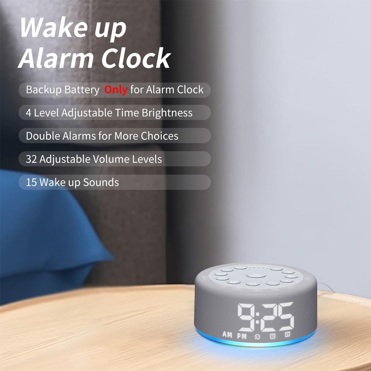 White Noise Sound Machine Alarm Clock Brown Noise Machine Night Light with Dual Alarms Backup Battery 30 Sleeping Sounds for Baby Kids Adults 32 Level Volume 5 Timers 15 Wake Up Sounds Memory Function