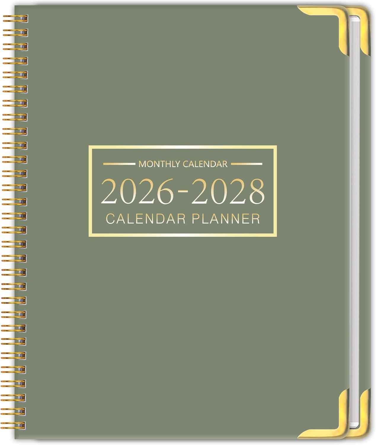 Monthly Planner 2026-2028, Hardcover 3 year calendar 2026-2027-2028 Calendar Book from Jan 2026 - Dec 2028, 9“ x 11”, Spiral Bound,Organizer for Office, School, and Home,Green