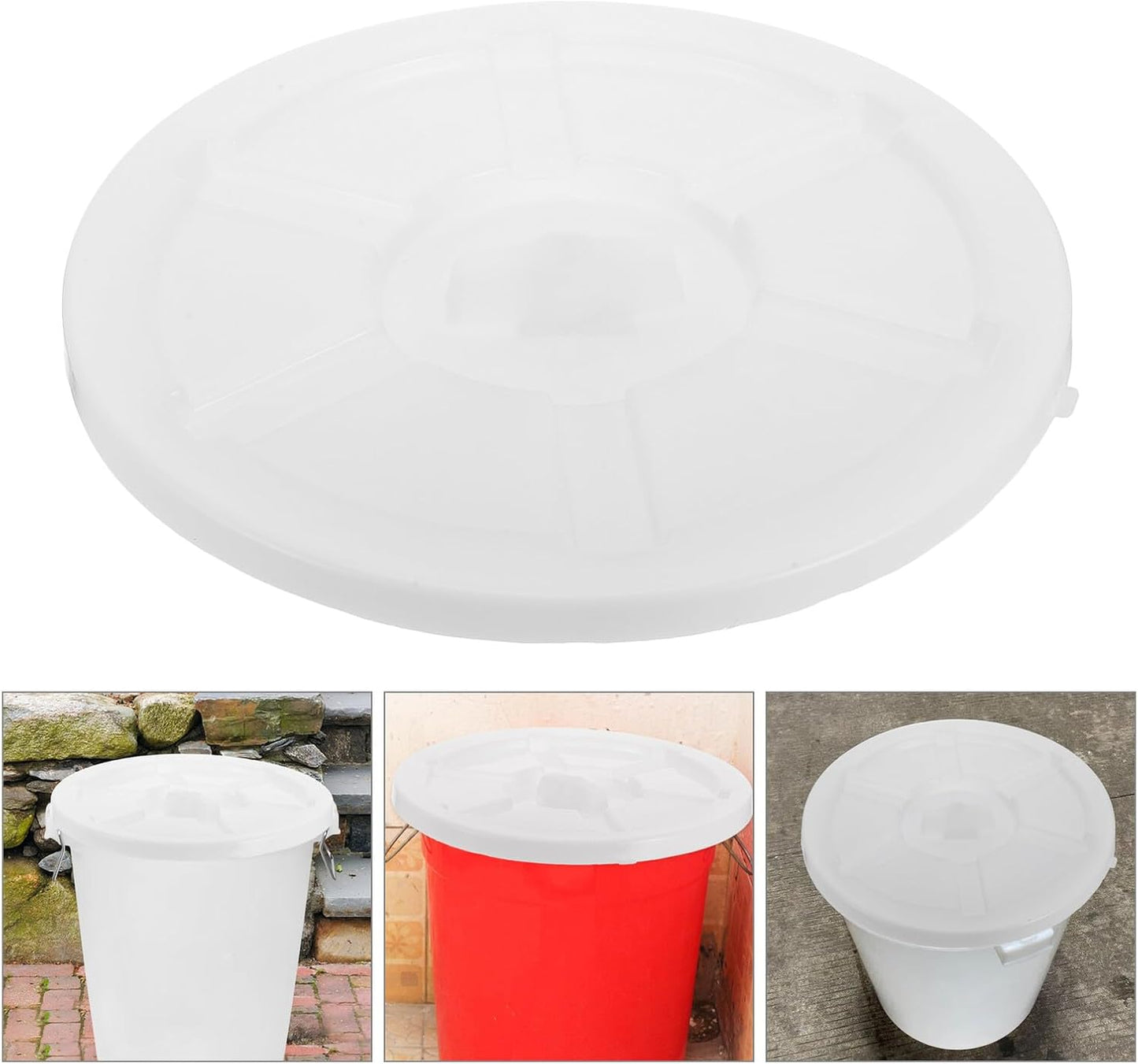 Unomor Garbage Can Lid 45l Thickened White Storage Bin Cover Outdoor Trash Can Sanitation Lid Waterproof for Rounded Waste Bin