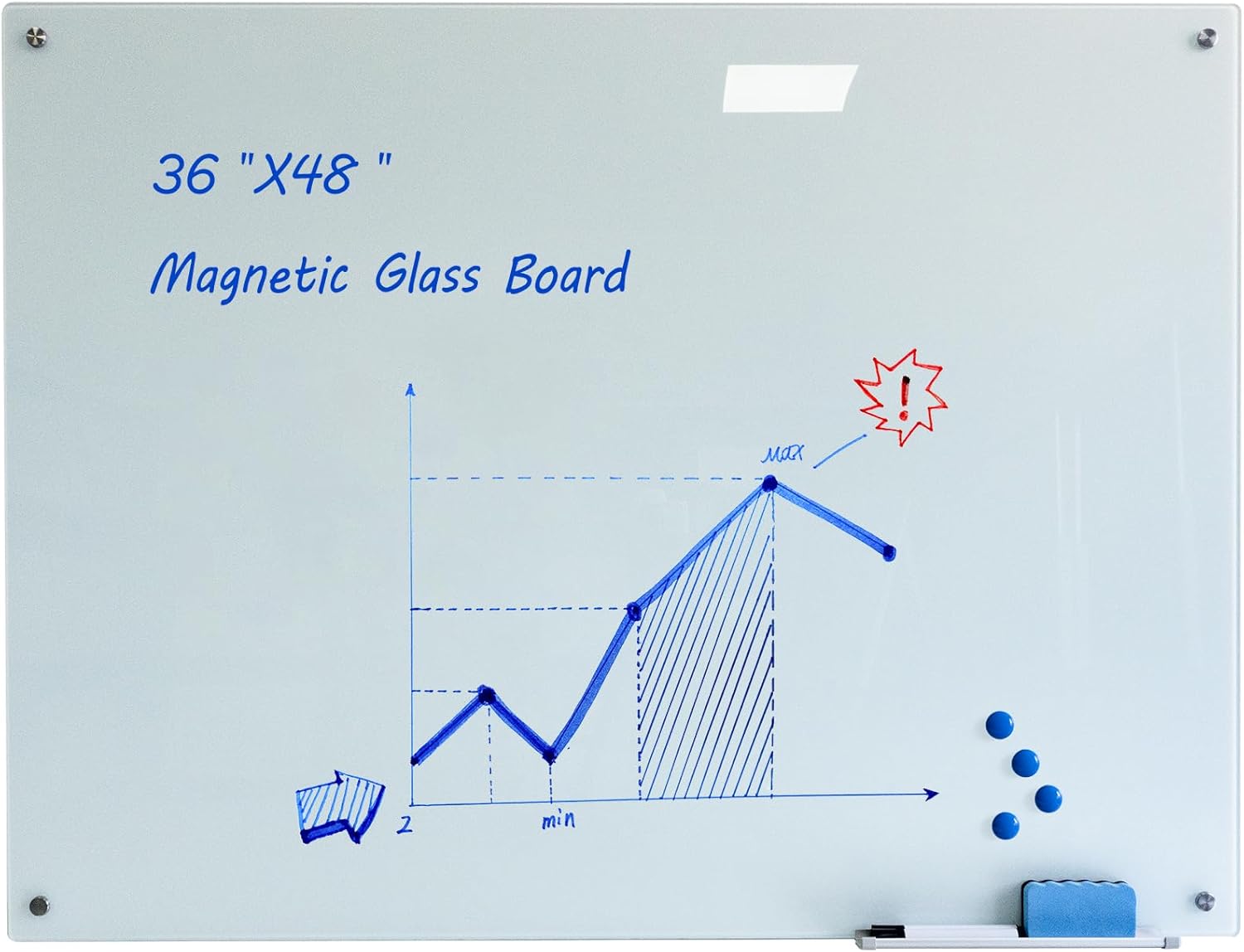 Magnetic Glass Whiteoard with Eraser 48" x 36" Frameless Tempered Glass Dry Erase Whiteboard with Marker Tray for Interactive Office, Wall Mounted Whiteboard (White) - Lumora Desk