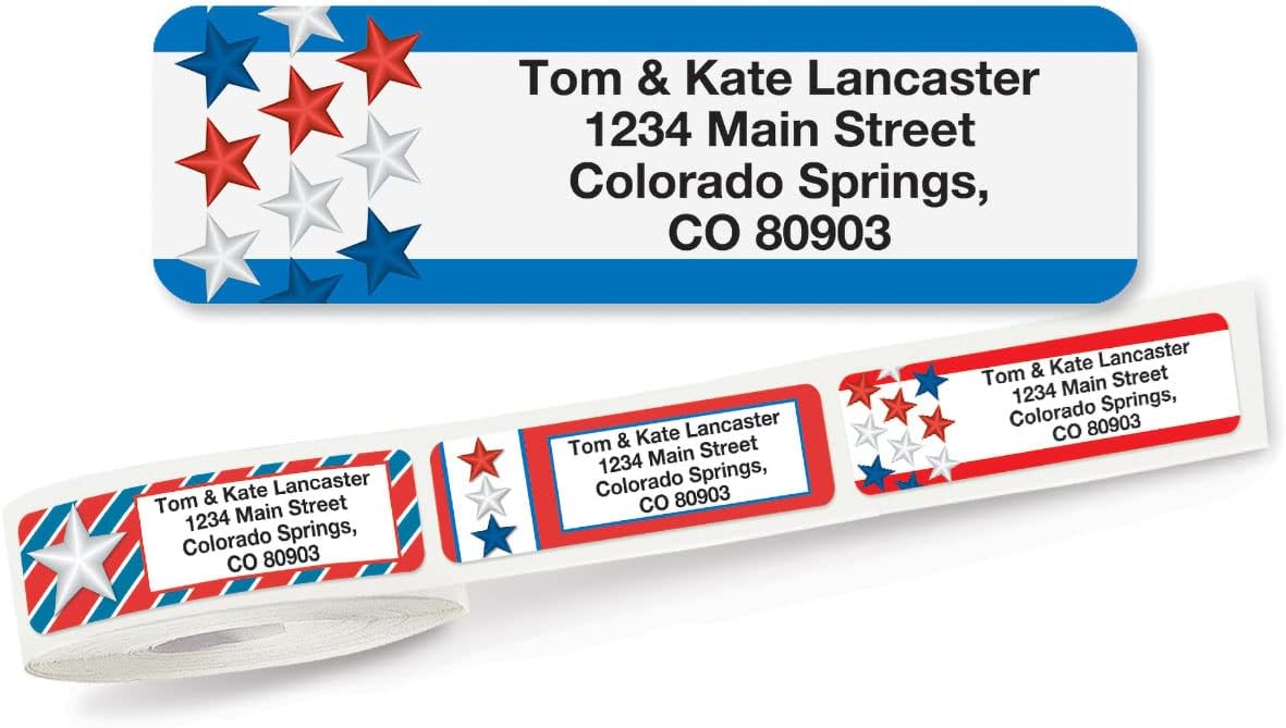 Colorful Images Star Spangled Patriotic Rolled Personalized Return Address Mailing Labels with Dispenser, Customize with Name & Shipping Address, 250 ¾” x 2½” Self Adhesive, Easy Peel Label Roll - Lumora Desk