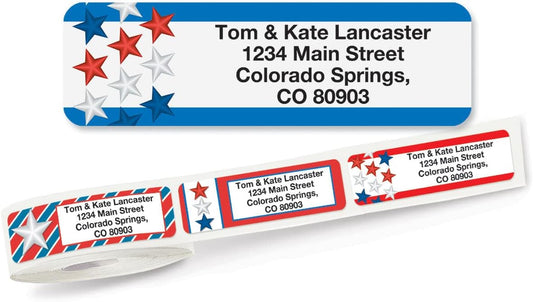 Colorful Images Star Spangled Patriotic Rolled Personalized Return Address Mailing Labels with Dispenser, Customize with Name & Shipping Address, 250 ¾” x 2½” Self Adhesive, Easy Peel Label Roll - Lumora Desk