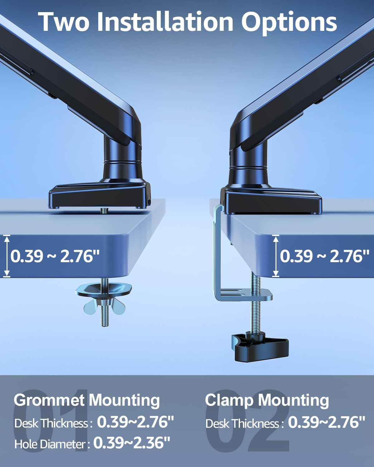 Single Monitor Mount for 22 24 27 32 inch Screen, Gas Spring Arm Holds 4.4-22 lbs, Monitor Desk Mount, Gaming & Home Office Use, VESA 75x75mm & 100x100mm, Freelift Pro Black