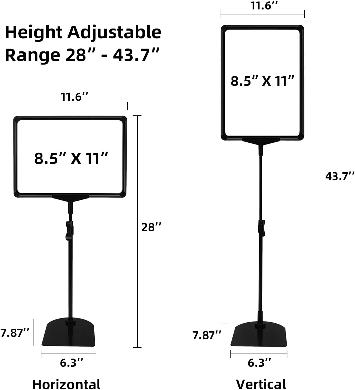 Adjustable Sign Stand - 8.5 x 11, Suitable for Indoor Table Top Use (Black, 2-pc)