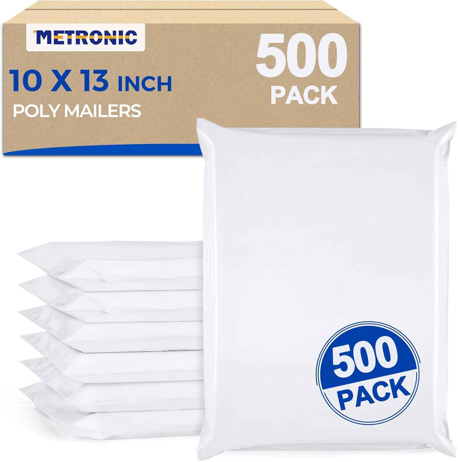 Metronic Poly Mailers 10x13 Inch 500 Pack Shipping Bags for Clothes Bulk,Self Adhesive Shipping Envelopes for Small Business,Waterproof Mailers Poly Bags for Shipping,Packaging Mailing Bags White