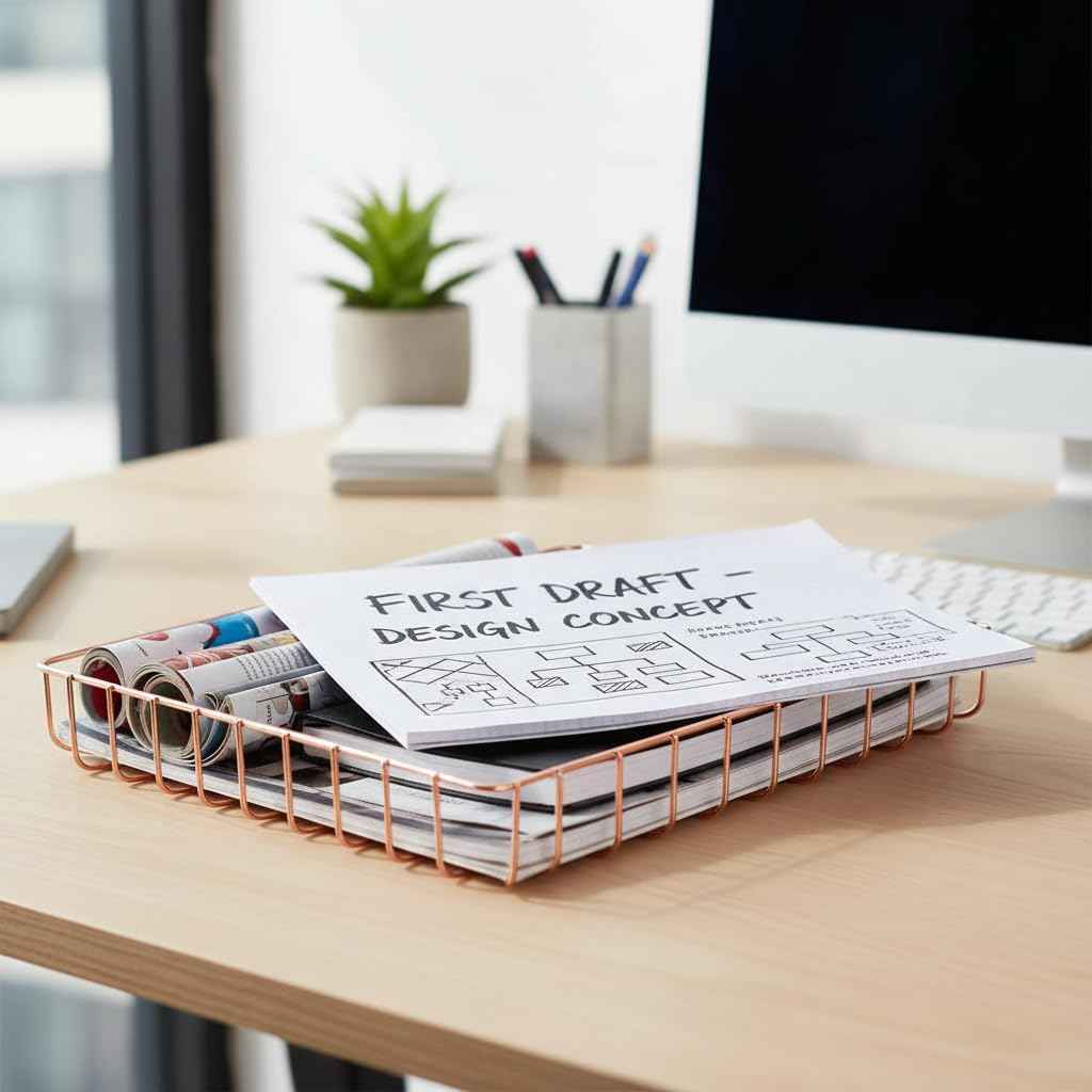 Rose Gold File Organizer for Desk Letter Size Desk Paper Organizer Trays Large Capacity Metal File Organizer Paper Tray Wire Basket Bins for Office Desktop,12.5" x 9.4" x 1.9"